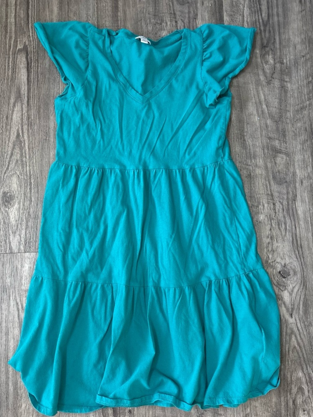 J. Crew Teal V-Neck Tiered Flutter Sleeve Dress